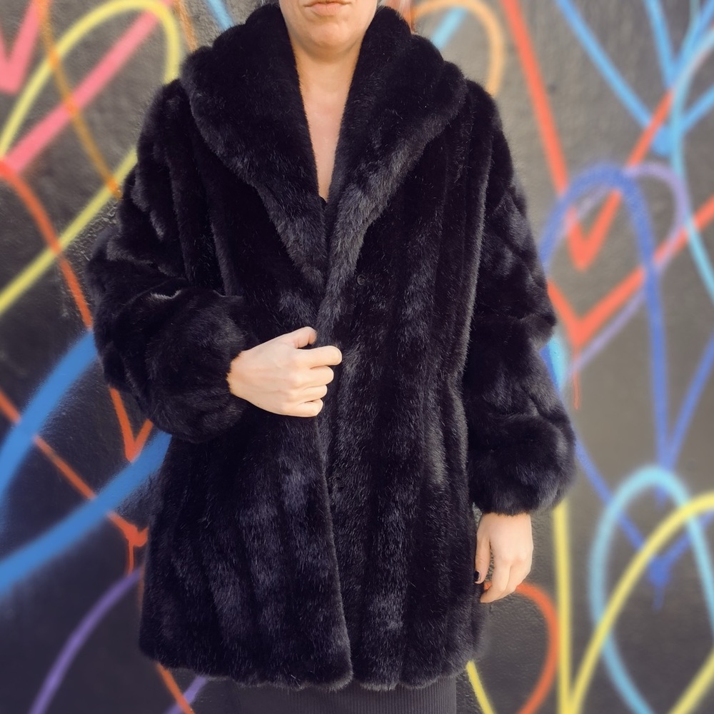 Black textured vintage faux fur
